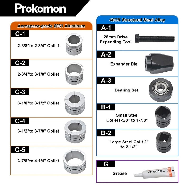 Prokomon Exhaust Pipe Expander Tool; Exhaust Pipe Stretcher Kit; Tail Pipe Spreader 1-5/8 to 4-1/4 Inches - Image 3